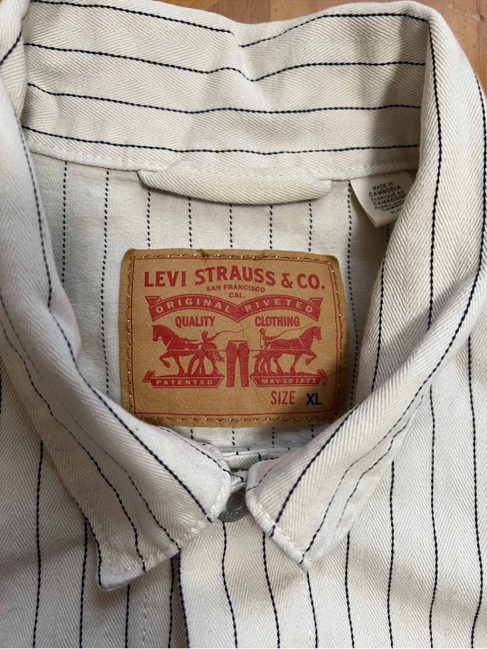 Levi's Sunrise Trucker Jacket XL Bleached Boulevard Stripe Canvas Coat NWOT - Picture 13 of 13